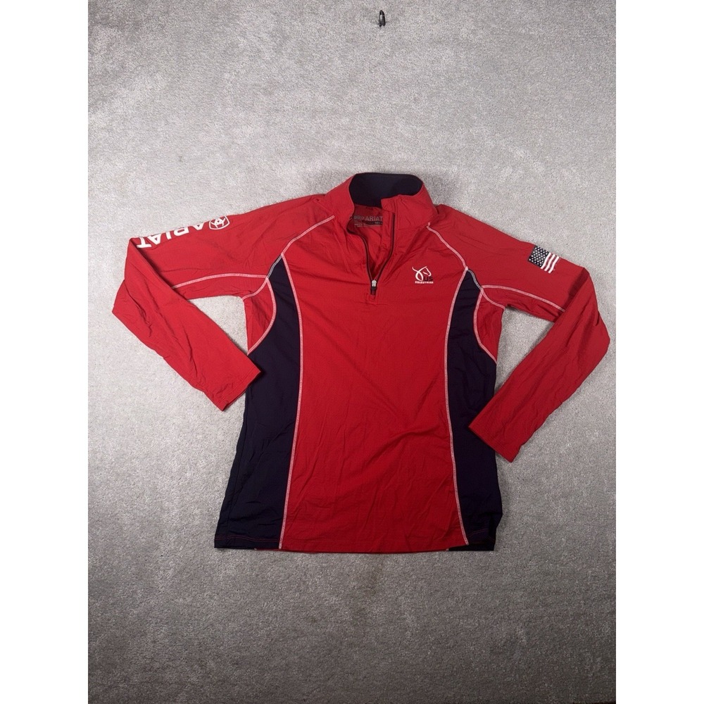 ariat tek womens red blue us equatrian riding shirt Flag Quarter Zip M Heat Seri